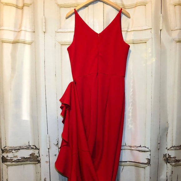 Ruby Red! Betsy & Adam Plunging Ruffled Red Gown - NWO… - Picture 12 of 16